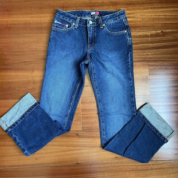 Tommy Hilfiger Jeans  Womens Size 1 Flag Logo Cuff Roller Jean Dark 27 x 30.5 - Picture 1 of 12